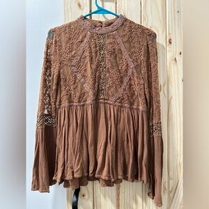 American Eagle Outfitters Brown Lace Blouse